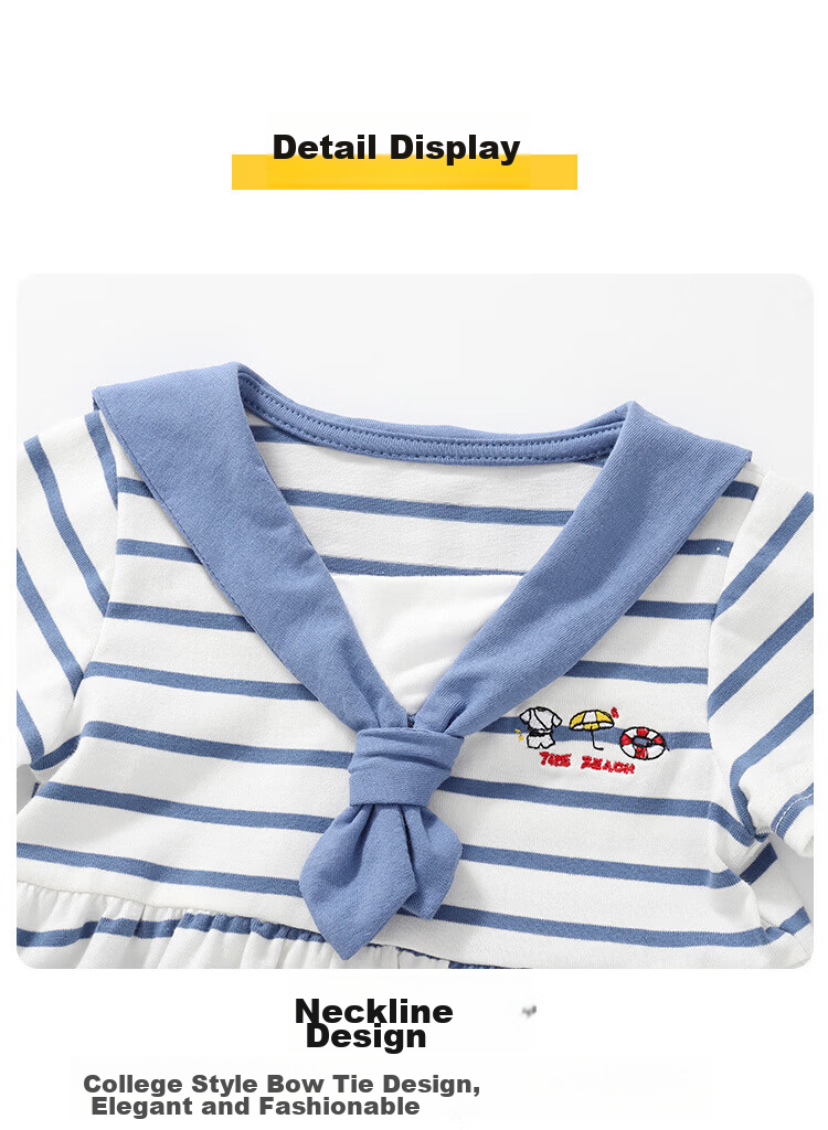 FADOBABY Girls' Navy Collar Striped Short Sleeve Summer Dress Newborn Toddler Cotton Princess Dress Summer 22